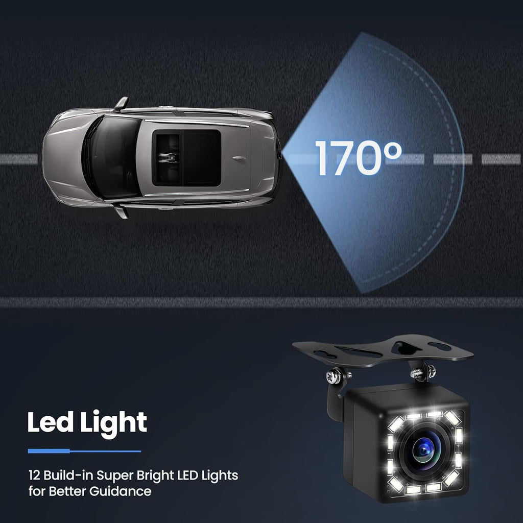Car Rear View Camera Backup Reverse Camera HD 170° Wide Angle 12 LED Night Vision