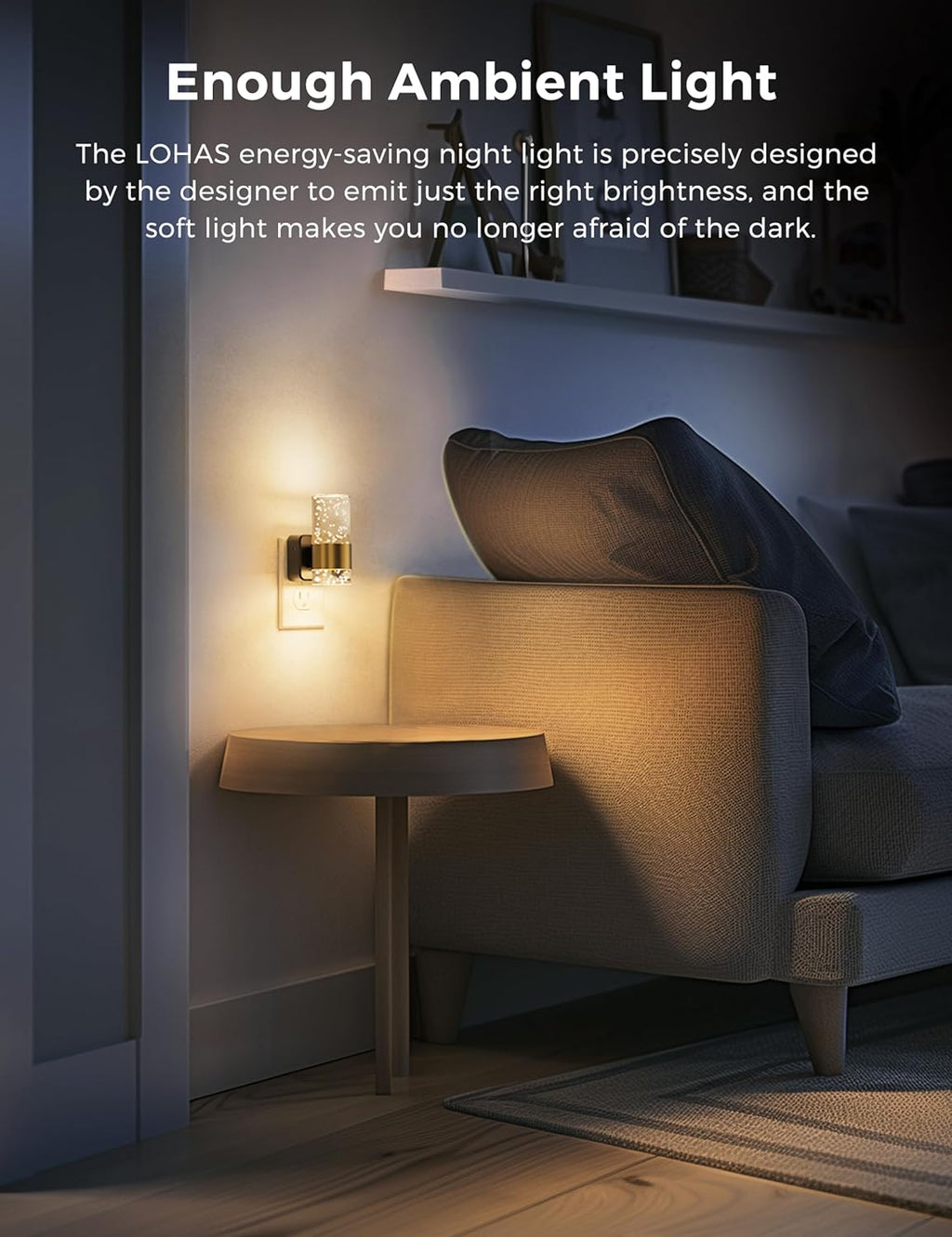 2 Pack Acrylic Nightlight with 0-100 LM Adjustable Brightness, 3000K Plug in Night Light with Dusk to Dawn Sensor