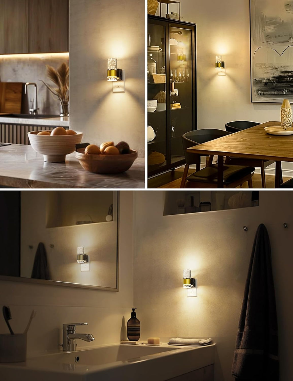 2 Pack Acrylic Nightlight with 0-100 LM Adjustable Brightness, 3000K Plug in Night Light with Dusk to Dawn Sensor